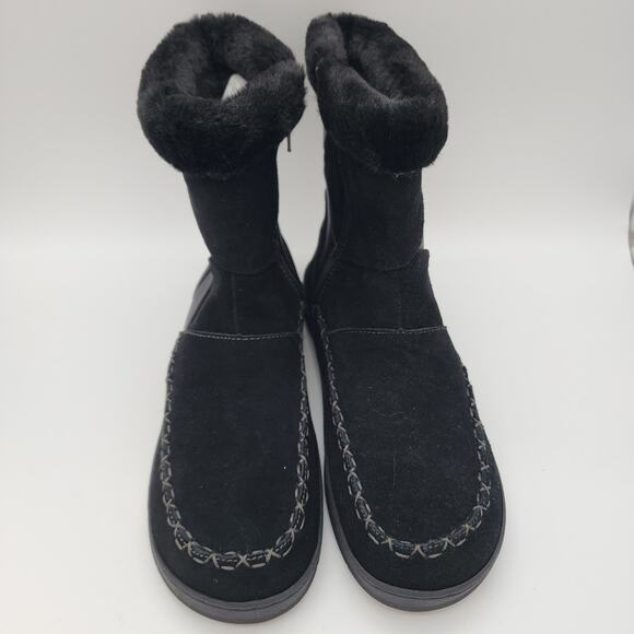 Earth Origins Willa Fur Boots Size 11 Black Faux Suede Side Zip Winter Snow - Picture 11 of 11